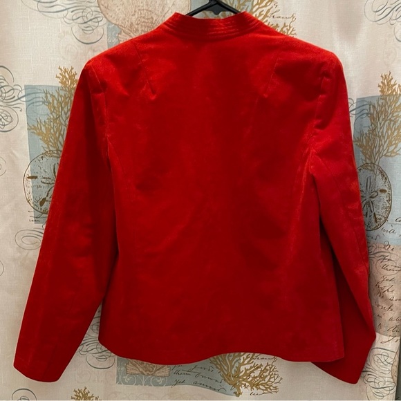 Ultra Suede Women’s Open Front Solid Red Suit Blazer Jacket Professional Wear 10 - Picture 5 of 11